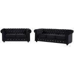 Canapés 3 places et 2 places en velours noir et boutons effet cristal chesterfield Canapés 3 places et 2 places en velours noir et boutons effet cristal chesterfield