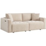 Canap� 3 places avec assise coulissante �lectrique en tissu beige dimarias