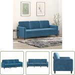 The living store - canap� � 3 places bleu 180 cm velours - canap� trois places - canap� velours - canap� ...