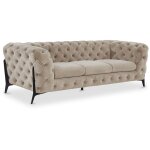 Canap 3 places capitonn chesterfield velours beige carmen