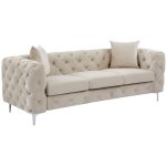 Canap� 3 places chesterfield en velours beige edwina