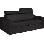 Canap� 3 places convertible express en cuir de buffle noir - couchage 140 cm - matelas 14 cm vizir