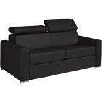 Vente - unique - canap 3 places convertible express en cuir de buffle noir - couchage 140 cm - matelas ...