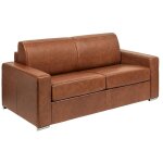 Canap 3 places convertible express en cuir de buffle vintage caramel - couchage 140 cm - matelas 14 ...