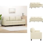 Vidaxl - canap  3 places crme 180 cm similicuir - canap trois places - canap crme - canap simili ...