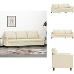 Vidaxl - canap  3 places crme 180 cm similicuir - canap trois places - canap crme - canap simili ...