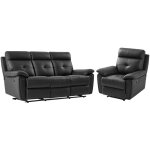 Canap 3 places et fauteuil relax en cuir noir vineta