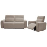 Canap 3 places et fauteuil relax lectrique en tissu beige lorgita