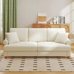 Yoleo - canap� 3 places moderne tissu en chenille 220 x 74 x 86cm, canap� droit rembourr�s avec coussins ...
