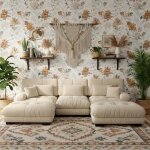 Canap� 3 places, canap� modulaire chenille avec 2 poufs ? grand format en u, convertible en lit, confort ...