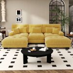 Canap� 3 places, canap� modulaire chenille avec 2 poufs ? grand format en u, convertible en lit, confort ...