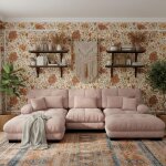 Canap� 3 places, canap� modulaire chenille avec 2 poufs ? grand format en u, convertible en lit, confort ...