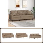 Canap 3 places avec oreillers cappuccino 180 cm similicuir - canap trois places - canap modulaire ...
