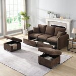 Canap� 3 places avec rangement, 2 tiroirs, 2 tabouret, modules � combinaison libre, 2 coussins, velours ...