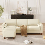 Canap� 3 places en similicuir luxueux avec pouf mobile, cadre en bois, imperm�able et facile � entretenir, ...