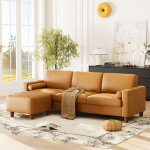 Canap� 3 places en similicuir luxueux avec pouf mobile, cadre en bois, imperm�able et facile � entretenir, ...