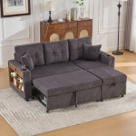 Canap� 3 places en velours c�tel� avec rangement, lit gigogne, port usb - c, �clairage led, porte - gobelets, ...