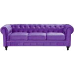Canap� 3 places en velours violet assise rembourr�e large dossier points chesterfield
