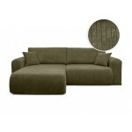 Canap� alya d'angle compacte r�versible et convertible 4 places en velours c�tel� - vert kaki