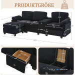 Canap� d'angle en l 3 places, avec 2 porte - gobelets et port usb - c, tiroir de rangemen et repose - ...