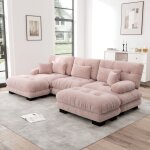 Canap d'angle 3 places avec 5 coussins, canap en u, tissu chenille, rembourrage en mousse, meuble de ...