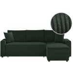 Canap d'angle 3 places maria rversible, convertible avec coffre en velours ctel - vert fonc