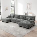 Canap� d'angle 4 places avec 6 coussins, canap� en u, tissu chenille, rembourrage en mousse, meuble de ...