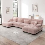 Canap d'angle 4 places avec 6 coussins, canap en u, tissu chenille, rembourrage en mousse, meuble de ...