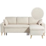 Canap� d'angle 4 places r�versible et convertible maria scandinave en velours c�tel� fin - beige
