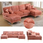 Canap d'angle 47413688cm, avec double chaise longue + 4 coussins, canap de salon, tissu chenille, ...