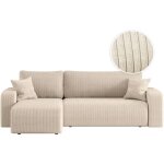 Canap� d'angle alya convertible et r�versible 4 places en velours cotel� - beige