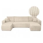 Canap� d'angle alya panoramique convertible 6 places en velours cotel� - beige