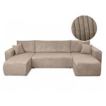 Canap� d'angle alya panoramique convertible 6 places en velours cotel� - taupe