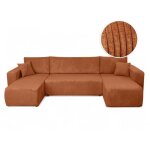 Canap� d'angle alya panoramique convertible 6 places en velours cotel� - terracotta