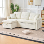 Canap� d'angle convertible 180 x 124 cm, lit adulte, coffre et chaiselongue r�versible, chenille beige ...