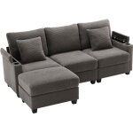 Canap� d'angle en l, canap� convertible 3 places avec repose - pieds, porte - gobelet, chargeur usb, ...