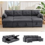 Canap� d'angle convertible 4 places avec 2 coussins et 2 porte - gobelets, canap� de salon avec espace ...