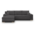 Canap� d'angle convertible - 5 places - indian - tissu velours c�tel� gris fonc� - coffre de rangement ...