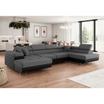 Tendencio - canap� d'angle convertible annio en u avec t�ti�res r�glables gris fonc� / noir