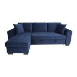 Canap d'angle convertible hamilton 4 places - tissu velours bleu - l 245 x p 140 x h 86 - coffre de ...