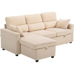 Homcom ? canap� d'angle convertible 3 places ? chaise longue r�versible avec rangement cach� ? velours ...