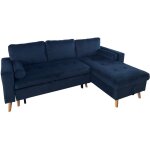 Happy garden - canapé d'angle convertible james 3 places en velours bleu Happy garden - canapé d'angle convertible james 3 places en velours bleu