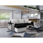 Canap� d'angle convertible jorkia ? avec �tag�re int�gr�e noir et blanc