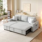 Canap� d'angle convertible ? l r�versible, rangement dissimul�, tissu lin , 3?4 places, 2 coussins, gris ...