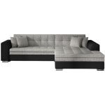 Canap d'angle droit 4 places nila convertible en simili et tissu - noir / gris clair