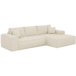 Canap� d'angle droit convertible express en velours c�tel� beige - couchage 140 cm - matelas 13 cm avec ...