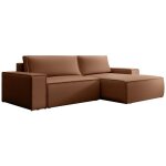 Vente - unique - canapé d'angle droit convertible en tissu effet cuir marron amelia Vente - unique - canapé d'angle droit convertible en tissu effet cuir marron amelia