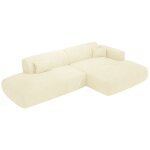 Canap� d'angle droit ouvert en velours c�tel� fines c�tes blanc cass� pogni de maison c�phy