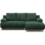 Canap� d'angle droite convertible - 3 places - mika - tissu velours c�tel� vert fonc� - coffre de rangement ...