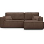 Canap� d'angle � droite convertible 3 places en velours c�tel� marron - asti